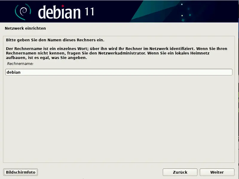 Bild: Eingabezeile für den Rechnernamen.