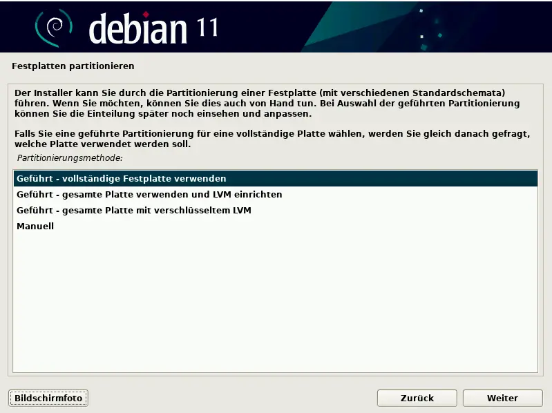Bild: Liste von Methoden zu Partitionierung.
