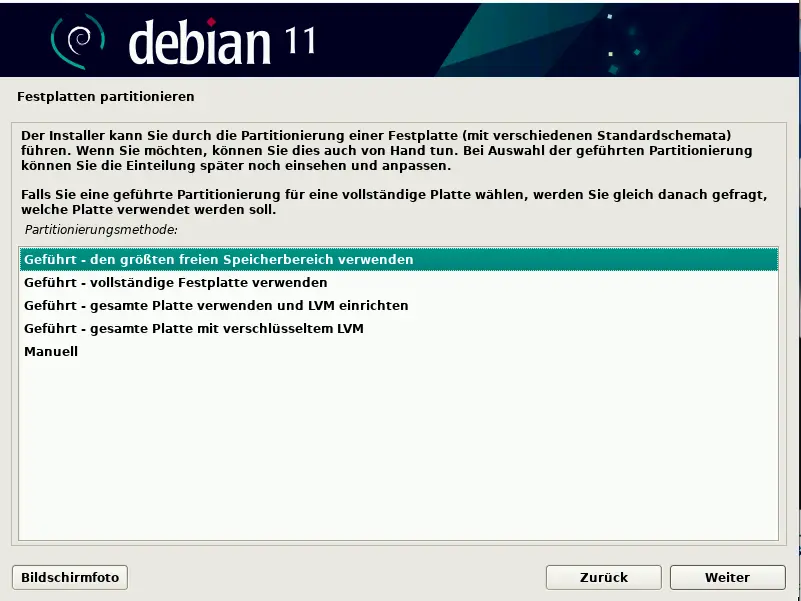 Bild: Liste von Methoden zu Partitionierung.