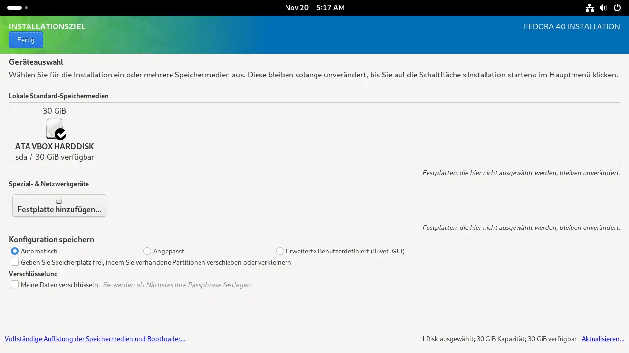 Bild: Geräteauswahl und Konfiguration