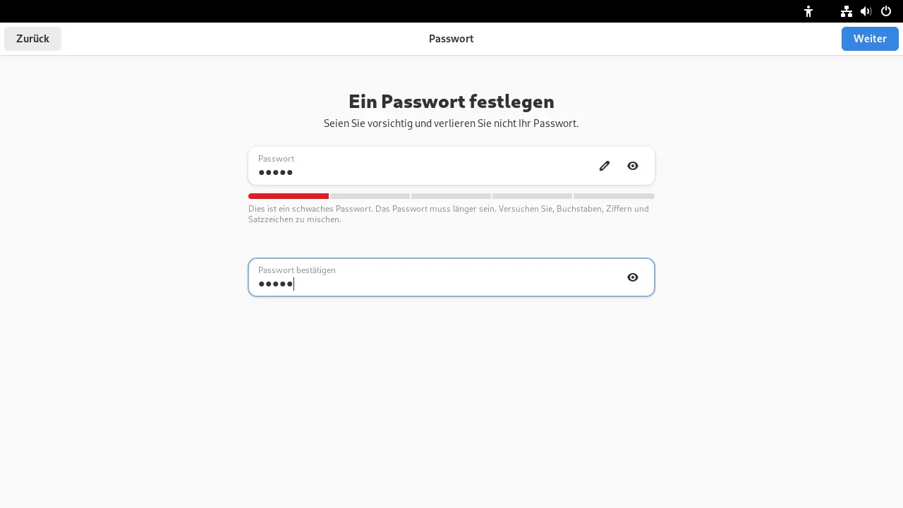Bild: Zwei Felder für doppelte EIngabe des Passwort.
