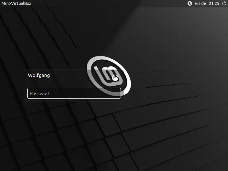 Bild: Login Bildschirm mit Benutzernamen und Logo von Linux Mint.