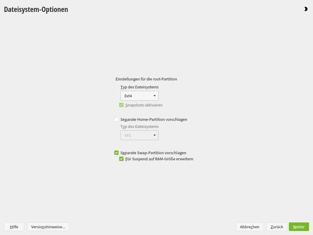Bild: Geführtes Dateisystem bestimmen abgeschlossen