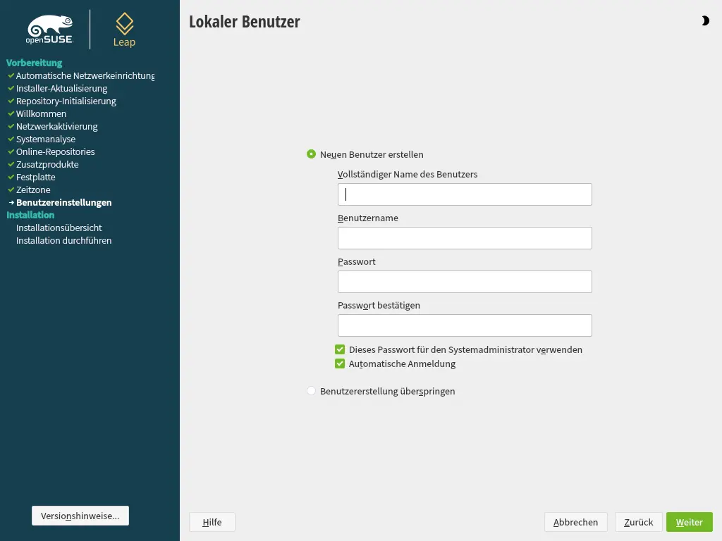 Bild: Benutzer anlegen