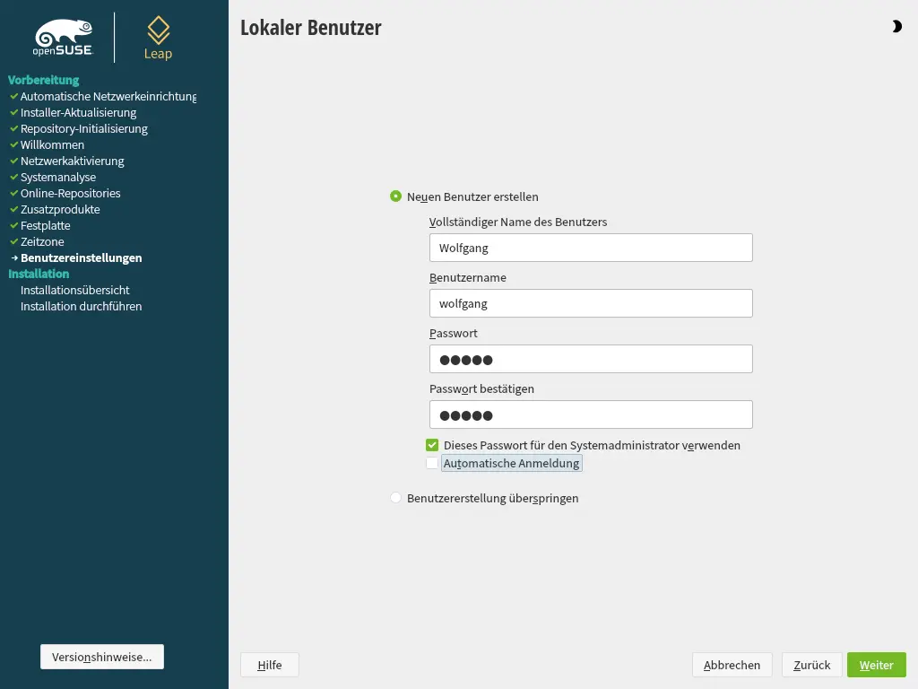 Bild: Benutzer anlegen