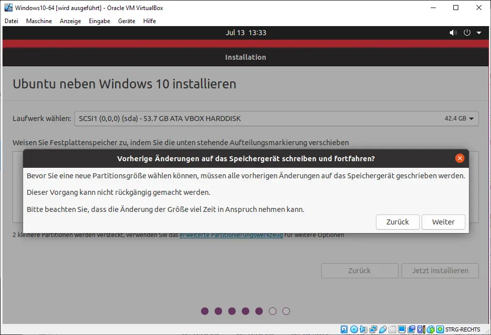 Bild: PopUp Fenster mit Warnung vor Verkleinerung.