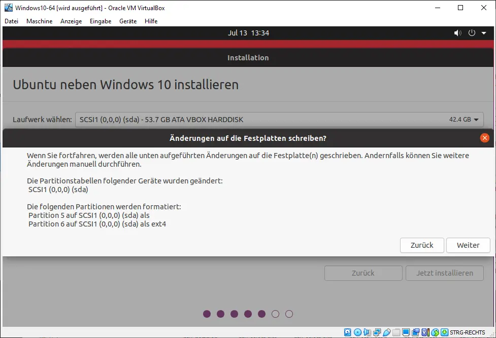 Bild: PopUp Fenster mit Warnung vor Festscheibung.