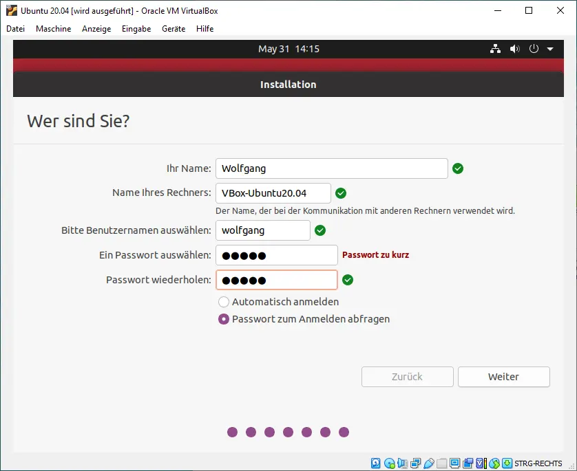 Bild: Maske mit Benutzerdaten.