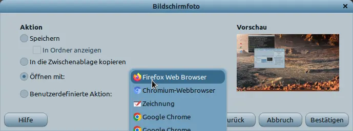 Bild: KDE Spectacle nach der Aufnahme des aktiven Fensters.