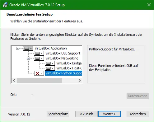 Bild: Auswahl Komponente mit abgewälten Python.
