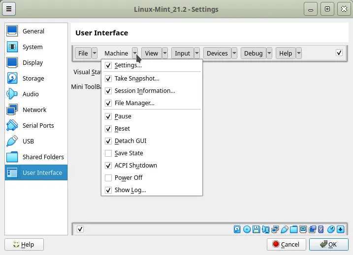 Bild: Vollständiges Abbild aller Menükommandos.