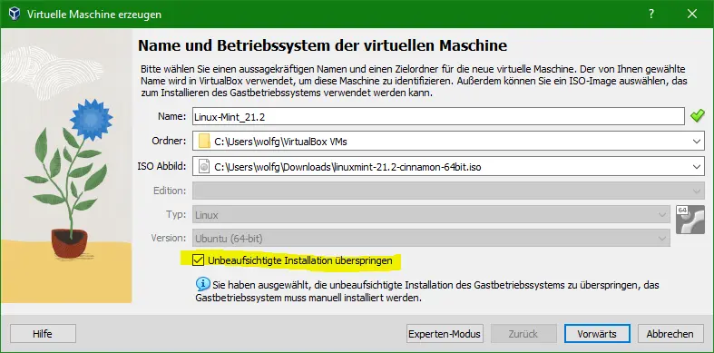 Bild: Erste Eingabeseite ausgefüllt. Beaufsichtigt angekreuzt.
